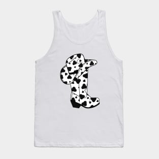 BLACK Cow Spots Cowboy Boots Tank Top